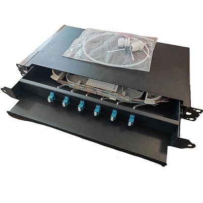 Kualitas  6 Port Fiber Optic Patch Panel SC 12 Core 1U Rack Mount Fiber Enclosure pabrik