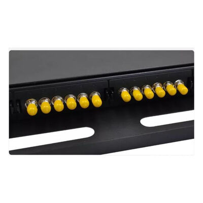 Panel Patch ODF Hitam Simplex 24F 24 Port ST Fiber Patch Panel Pelat Muka 6 Slot
