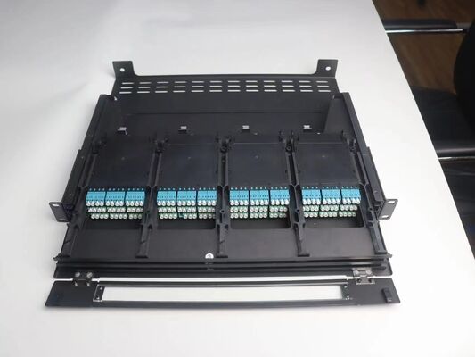 1U 144 Core MTP MPO -LC Patch panel ODF Chassis casing Jenis geser untuk 12 kaset